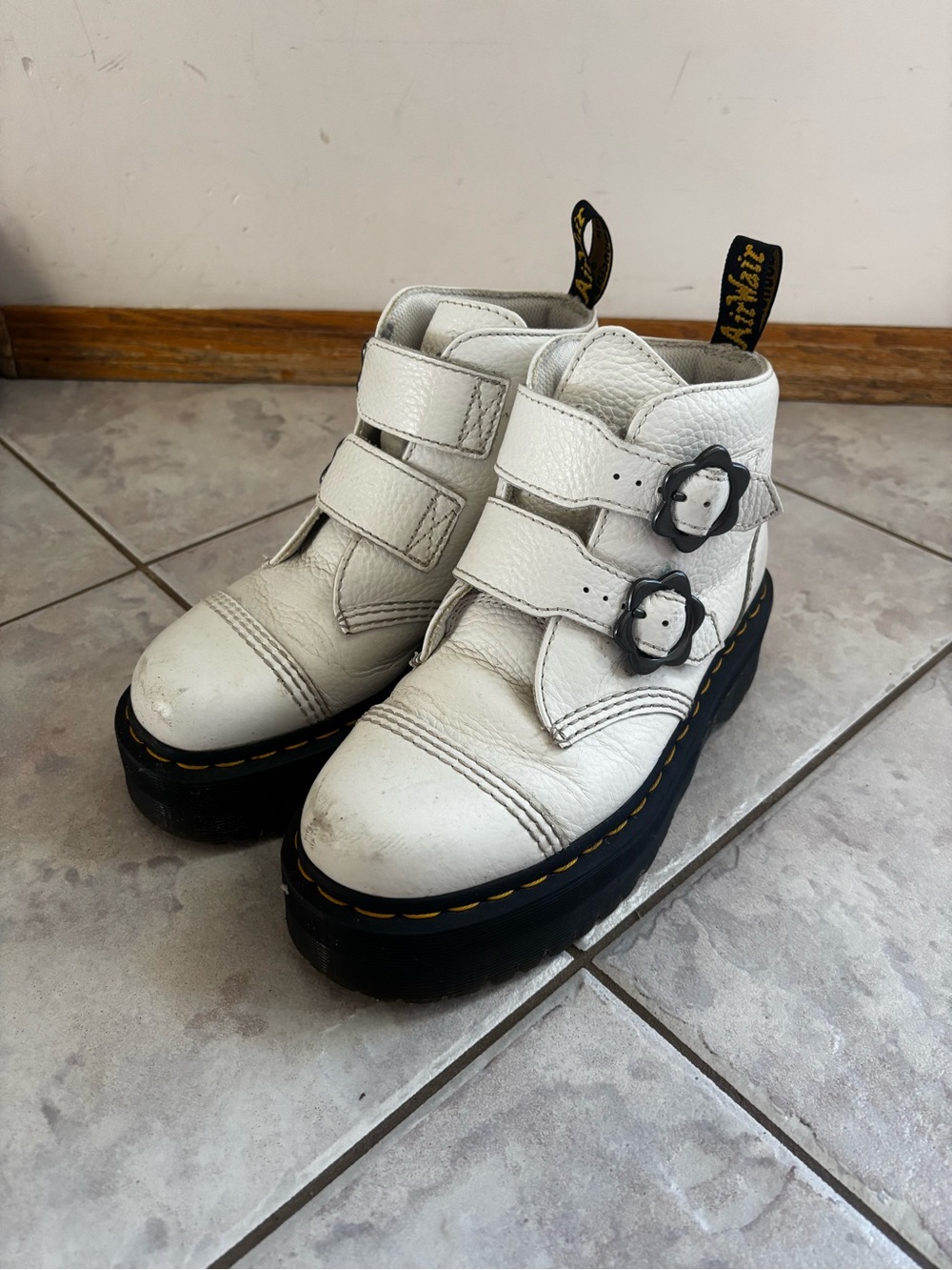 Dr. Martens White Leather Platform Ankle Boots